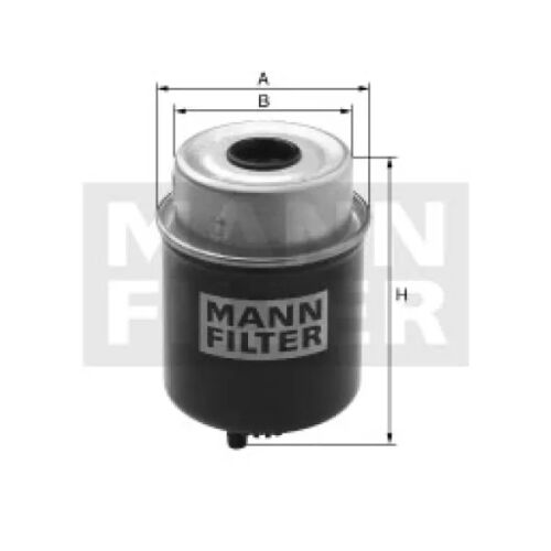 MANN-FILTER WK 8151 üzemanyagszűrő méretekkel, fekete hengeres ház ezüst tetővel, autóipari motoralkatrész üzemanyagszűréshez - Üzemanyagszűrő