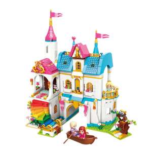 QMAN® 32014 Zestaw klocków Leah Princess Duży Zamek Nad Jeziorem Tęczy, 605 elementów, dla dziewczynek - QMAN Qman