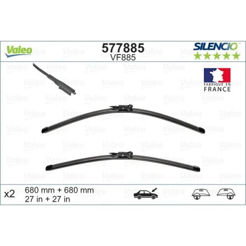 Két VALEO 577885 Silencio VF885 ablaktörlő lapát készlet (680mm / 27 hüvelyk) rögzítő adapterrel, Franciaországban gyártva - Valeo