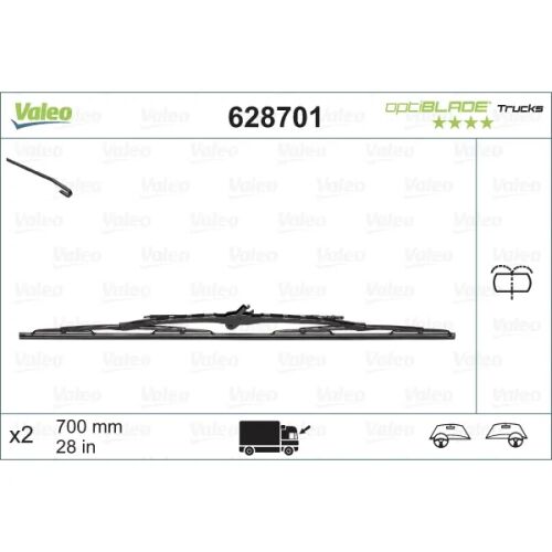 VALEO 628701 ablaktörlő lapát specifikációk, 700 mm (28 hüvelyk) hosszúság, teherautó kompatibilitás, termékszám - Valeo