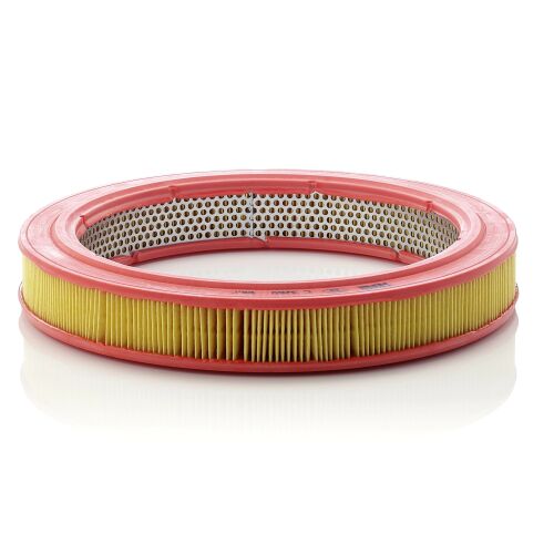 MANN-FILTER C 3260 kör alakú autó levegőszűrő BMW 3-as és 5-ös szériához, narancs és sárga színű, fehér háttéren - Autó levegőszűrő