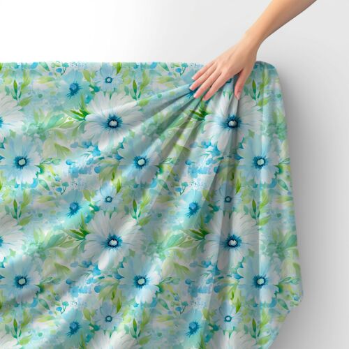 Royal Samt Stoff kék virágmintával, puha bársony anyag varráshoz - Textil méteráru