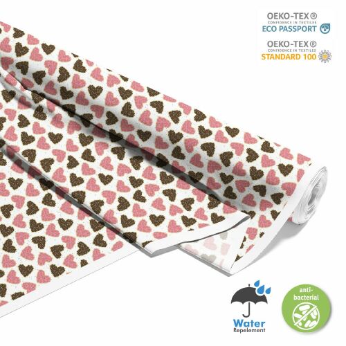OUTDOOR DEKOSTOFFE OXFORD mézeskalács szív mintás szövet, vízálló és tartós, ideális kültéri dekorációkhoz és kézműves projektekhez - Textil méteráru
