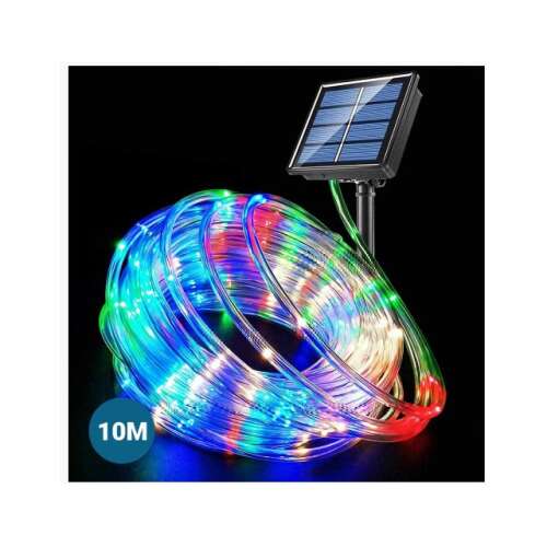 Fénykábel, napelemes, 100db-LED izzóval 7m, színes
