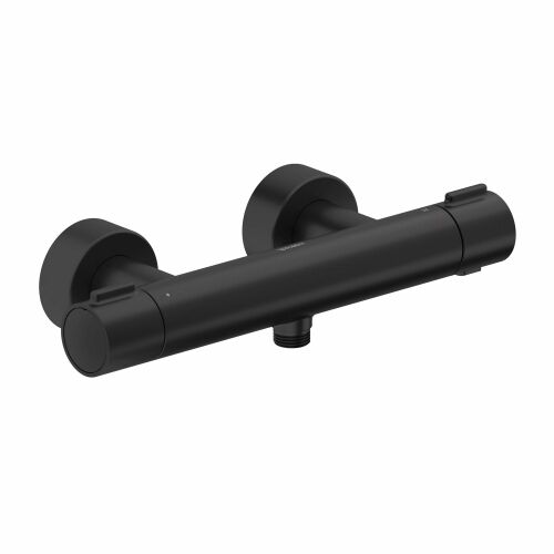 Duravit TH4220000046 látható beépítésű, fekete, kétkaros termosztátos zuhanycsaptelep 3/4-es szögből, fehér háttérrel - Duravit