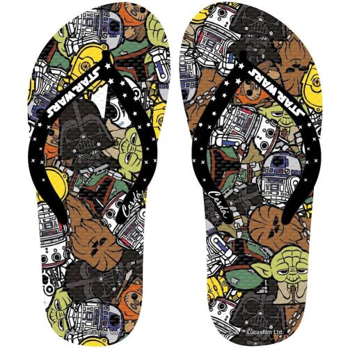 Star Wars gyerek flip-flop papucs rajzfilmfigura mintával, párban fehér háttér előtt, döntött nézet 