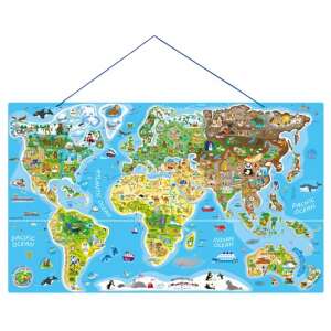 Mágneses világtérkép, puzzle - 3 az 1-ben térkép játék - fa kirakó -91290 45776697 Puzzle - Felfedezés
