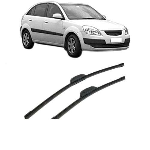 KIA Rio II (JB) 2005-2010 Bosch Aerotwin Retrofit ablaktörlő szett, 550mm és 400mm, háttérben fehér KIA Rio II autóval - Bosch
