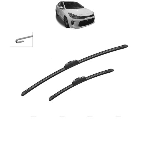 Bosch Aerotwin Retrofit szilikon szélvédő törlőlapát szett KIA RIO IV (YB, SC, FB) 2017-2023 modellekhez, bemutatva a törlőlapátokat és egy kis képet a kompatibilis autóról 