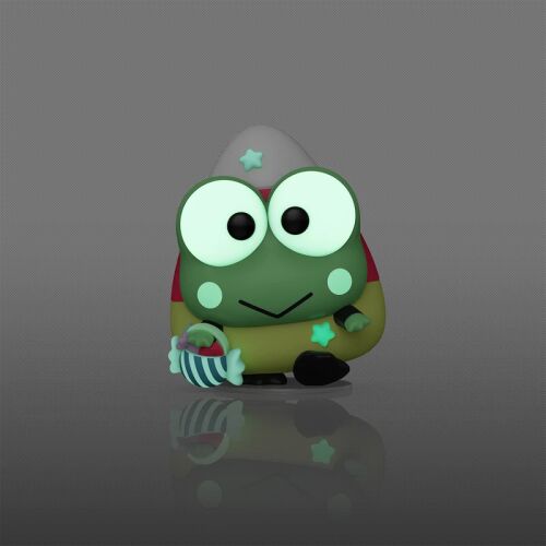 Funko POP! Hello Kitty - Keroppi - Keroppi Spooky vinil figura, fénylő hatással a sötétben, önállóan ábrázolva szögletes nézetben sötét háttér előtt, kiemelve fénylő szemeit és finom kísérteties részleteit. - Mesehős figura