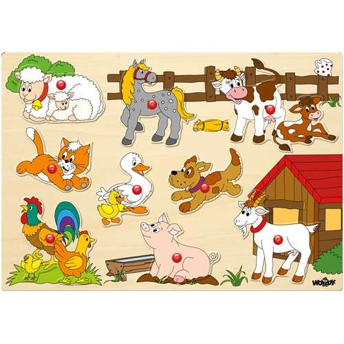 Woody fogantyús puzzle - Állatok a farmon - fa kirakó -  91905