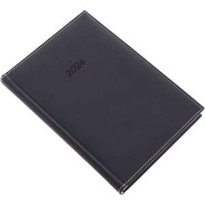 2024 RealSystem A/5 Daily Planner with Cream Pages, Black Leather Cover - Office Supplie & Stationery