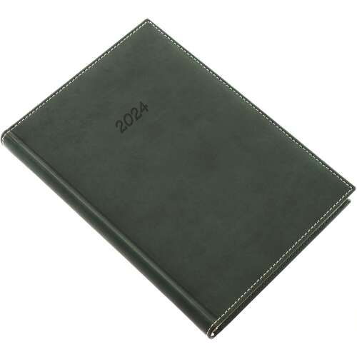 2024 Green Leather Daily Planner A5