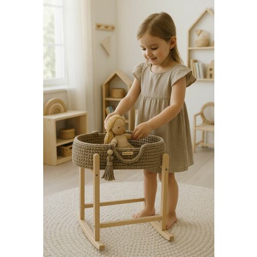 BOHO Pamut Mózeskosár Babáknak Fa Bölcsővel - Mokka 179477328 - Babázás