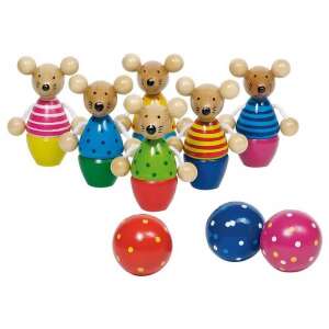 Zestaw do kręgli GOKI z myszkami, drewniane kręgle i kule, kolorowe, zabawa dla dzieci - Goki Gra rozwojowa dla małych dzieci