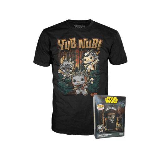 Funko Tee Star Wars Ewok Yub Nub fekete póló Funko Pop stílusú ewokokkal és hozzá tartozó Funko Pop dobozzal, benne pólóval, S méret - Divat és öltözködés