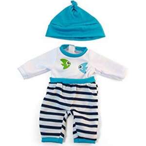 Miniland 32 cm baby doll clothes, striped pants, white shirt with fish design, blue hat - Miniland