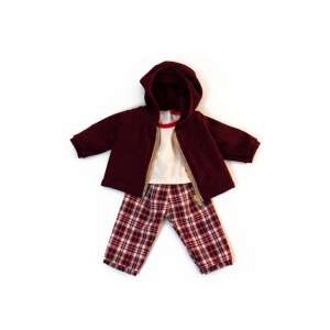 Red and white plaid pants and a burgundy sweater with a hood for 40 cm dolls - Miniland
