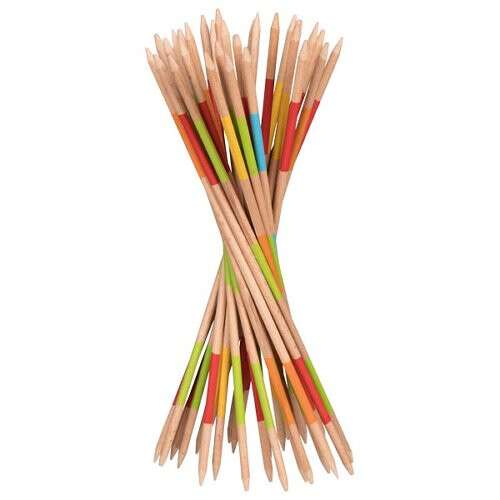 Mikádó játék pálcák, 18 cm, GOKI GK56798, fa pálcák színes sávokkal, klasszikus játék gyerekeknek és felnőtteknek