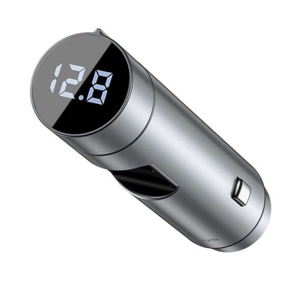 BASEUS bluetooth FM transmitter autós töltő 2 USB aljzat (5V / 3A, 18W, gyorstöltés támogatás, LED kijelző) EZÜST CAT S60, Apple iPhone 7 Plus 5.5, Apple iPhone 7 4.7, Evolveo Strongphone Q5,