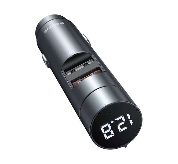 BASEUS bluetooth FM transmitter autós töltő 2 USB aljzat (5V / 3A, 18W, gyorstöltés támogatás, LED kijelző) SZÜRKE CAT S60, Apple iPhone 7 4.7, Apple iPhone 7 Plus 5.5, Evolveo Strongphone Q5