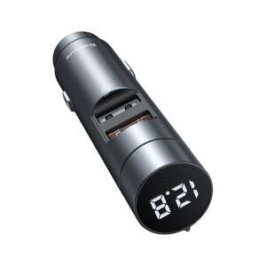 BASEUS bluetooth FM transmitter autós töltő 2 USB aljzat (5V / 3A, 18W, gyorstöltés támogatás, LED kijelző) SZÜRKE CAT S60, Apple iPhone 7 4.7, Apple iPhone 7 Plus 5.5, Evolveo Strongphone Q5