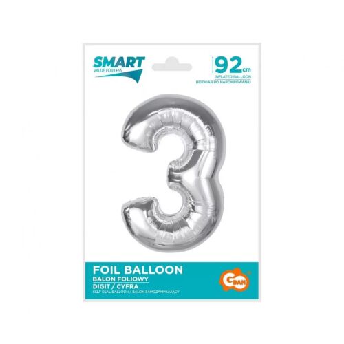 Ezüst 3-as Silver szám fólia lufi 92 cm 179790878 - Party kellék