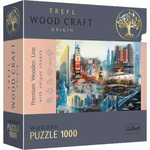 Trefl Wood Craft Origin 1000 piece wooden puzzle featuring a collage of New York City landmarks - Trefl Puzzle