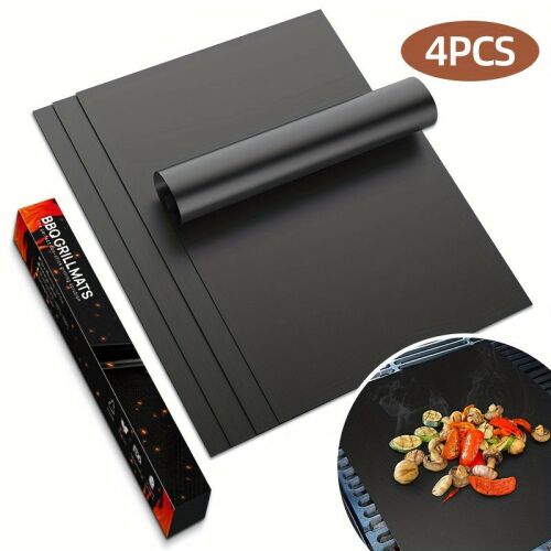 4 db tapadásmentes, újrafelhasználható grillezőlap Fekete - 4 db + színes doboz 179823748 - Grillsütő kiegészítő