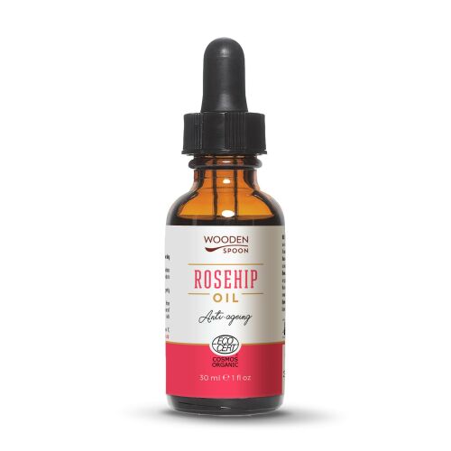 Wooden Spoon bio csipkebogyóolaj, öregedésgátló, 30ml, arcra és testre, COSMOS ORGANIC minősítéssel - Arc- és szemkörnyékápoló
