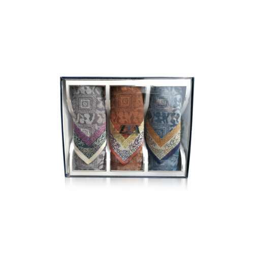 M05-2 Ffi textilzsebkendő 3 darabos szett díszdobozban, jacquard pamut zsebkendők - Textilzsebkendő