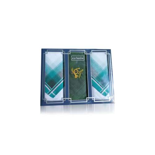 3 darabos férfi zsebkendő szett ajándékdobozban, VADÁSZKÜRT mintával, exkluzív