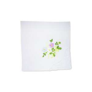 L28-3 Fehér pamut zsebkendő hímzett virágmintával és csipke szegéllyel - Férfiaknak