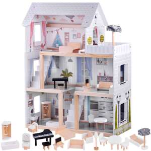 Wooden dollhouse with furniture, 3 floors, clown style, LED lights, for kids, playhouse, pretend play - Dollhouse