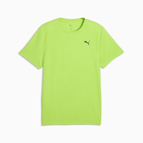 Puma TAD ESSENTIAL POLY TEXTURE férfi edzőpóló élénk lime zöld színben Puma logóval, elölnézet - Férfi póló