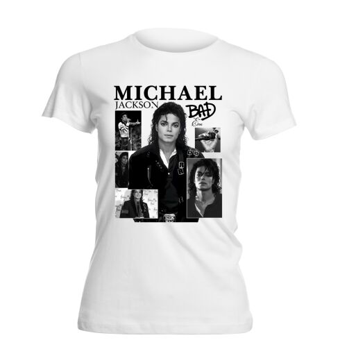 Michael Jackson "Bad" mintás fehér női póló S méretben 180002209 