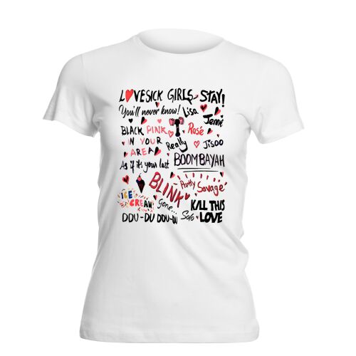 BLACKPINK Songs Doodles mintás fehér női póló S méretben 180004012 - Nőknek
