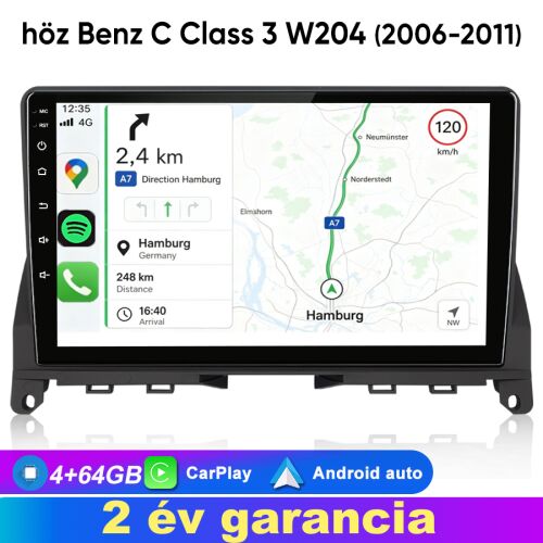 JUNSUN Autós navigáció Mercedes Benz C Class W204 2006-2011 4GB+64GB 9" IPS 4 Core Android WiFi GPS CarPlay Android Auto DSP RDS 180199517 - Junsun