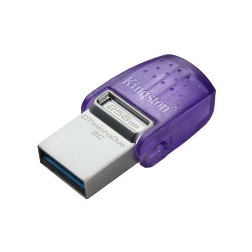 Kingston DataTraveler microDuo 3C 256GB USB 3.2 kettős csatlakozós pendrive lila tokkal és ezüst USB-A és USB-C csatlakozókkal - Pendrive