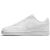 Egyetlen fehér Nike W Court Vision LO NN női sportcipő oldalsó nézete, bemutatva a minimalista dizájnt és a Nike logót