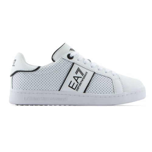 Fehér EA7 Classic Perf Minime K férfi perforált bőr sportcipő, oldalnézet - Férfi utcai cipő
