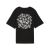 Puma ESS NATURE 2.0 Relaxed Graphic Tee, fekete pamut póló fehér és szürke virágmintával a hátán, lapos fektetés, egyszínű háttér