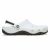Egyetlen fehér Crocs Classic Evo Clog foltos talppal és sarokpánttal, oldalnézet fehér háttéren, alkalmi férficipő