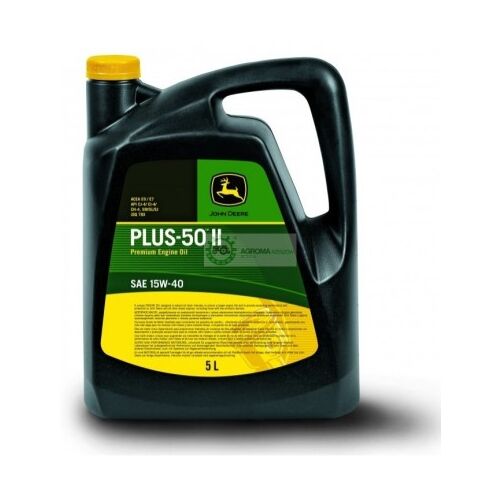 John Deere Plus 50 II 15W40 E9 5L prémium motorolaj fekete flakonban sárga kupakkal és zöld címkével - Motorolaj