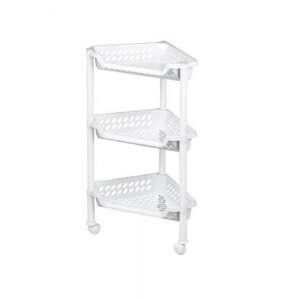 Fehér 3 polcos sarok polc egység kerekekkel, tökéletes fürdőszobai tároláshoz - Fürdőszobai polcos elem