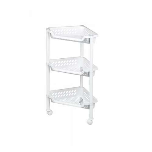 Fehér 3 polcos sarok polc egység kerekekkel, tökéletes fürdőszobai tároláshoz
