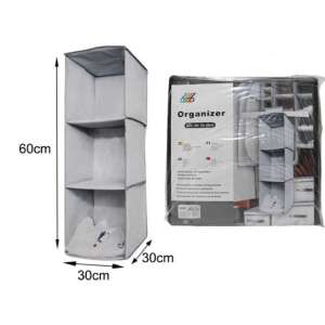 Szürke 3 rekeszes akasztós szekrényrendező, 60x30x30 cm - Gardrób rendszerező