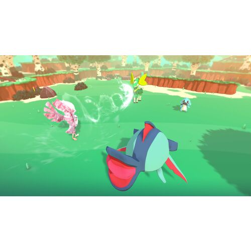 Dinamikus harci k&eacute;pernyők&eacute;p a Temtem (Xbox Series X) j&aacute;t&eacute;kb&oacute;l, amelyen sz&iacute;nes Temtem l&eacute;nyek harcolnak egy &eacute;l&eacute;nk z&ouml;ld t&aacute;jban 