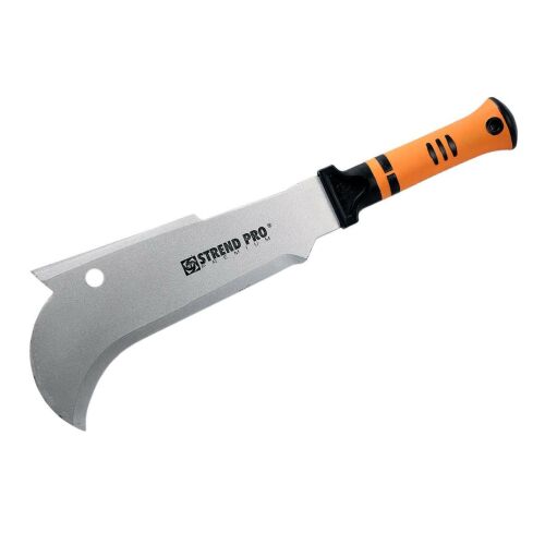 Strend Pro 45 cm szürke acél maceta narancssárga ergonómikus nyéllel, oldalnézet - Bozótvágó kés