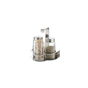 CLASSIC Salt, Pepper, Toothpick Holder Set, 3 piece, glass and stainless steel, for home and professional use - Spice Rack